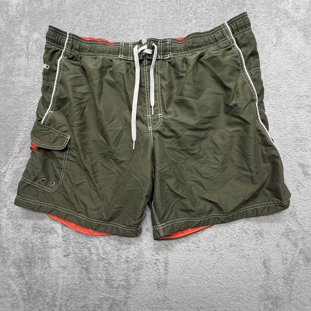 Speedo Swim Shorts Mens XL Green Solid Drawstring Lined Built-In Brief Cargo‎